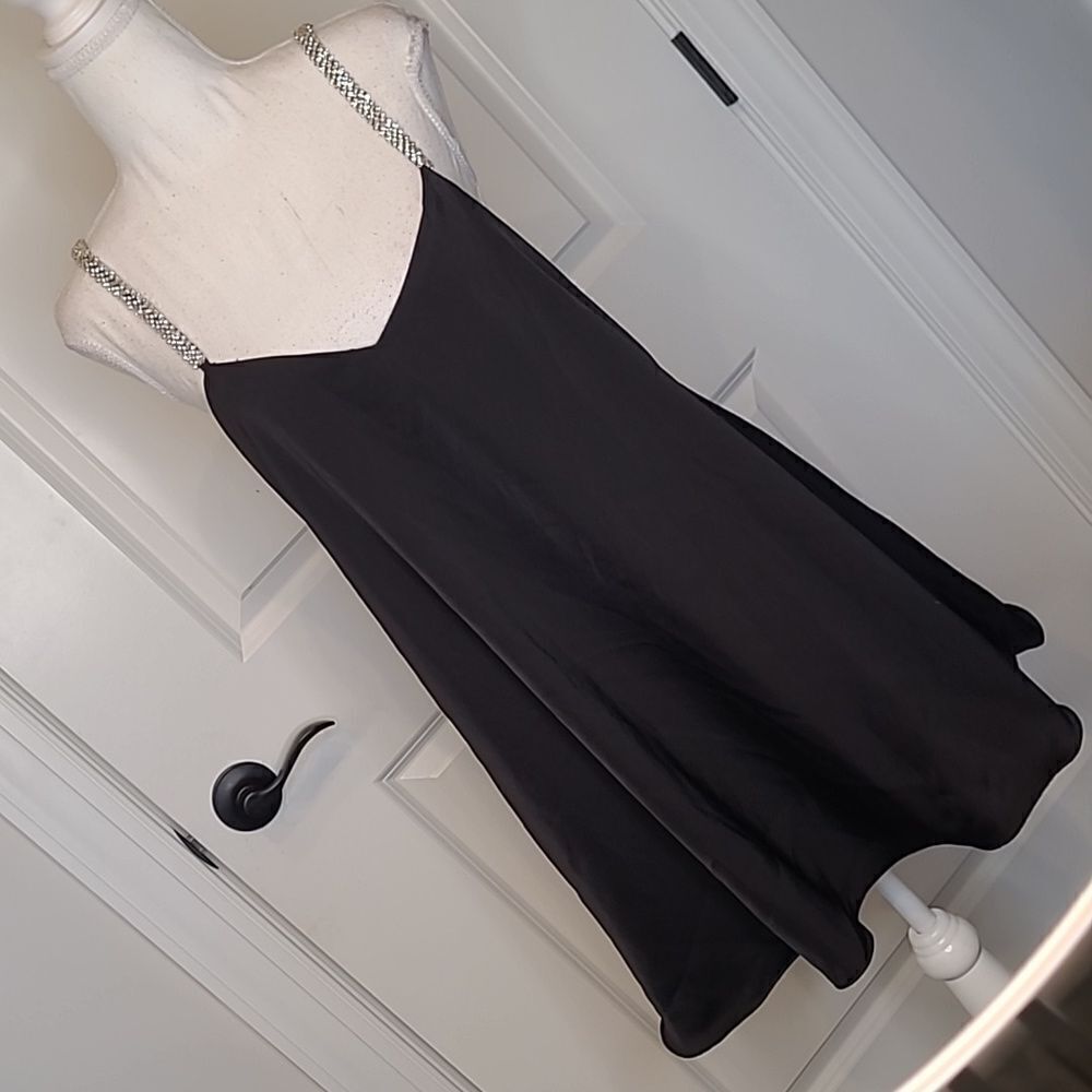 Nasty Gal Black Flowy Lined Dress with Rhinestones
